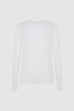 Maglione bianco in cashmere e seta girocollo